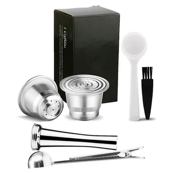 

For Nespresso Machine Coffee Capsules Set Reusable+Tamper+Spoon+Side Brush For Nespresso U For Pixie. Le Cube. Maestria.