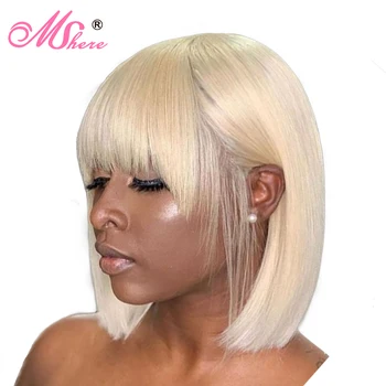 

Mshere Brazilian Short Bob Wig 613 Blonde Human Hair Wigs With Bangs Machine Made Cheap Full Wigs Fast Free Shipping 150%