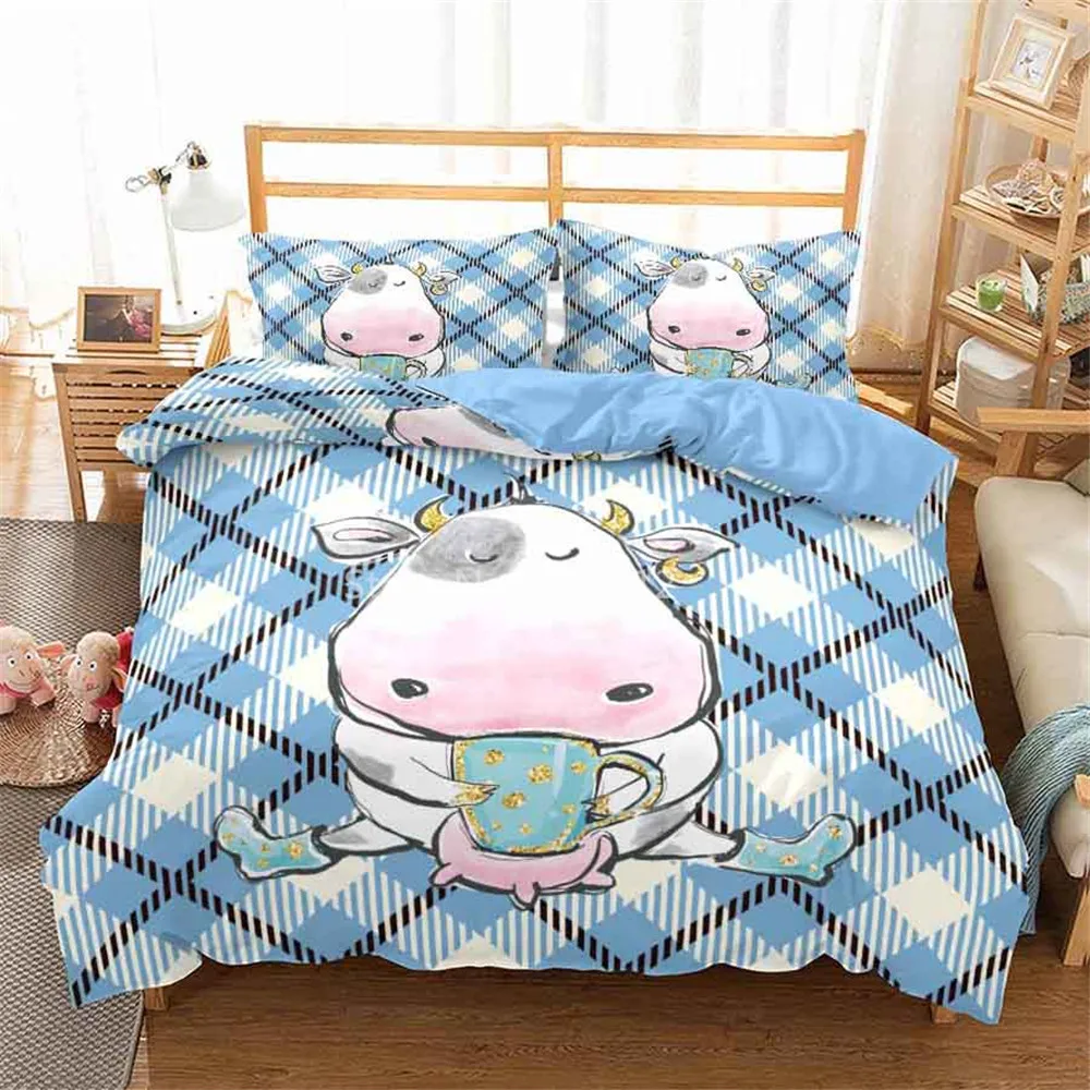 Cartoon Cow Duvet Cover Kids Single King Size Bedding Set Comforter Covers 3PCS With Pillowcase Birthday Gifts Drop Shipping | Дом и сад