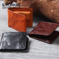 S.WORKER Vintage Men's Classic Genuine Leather Wallet Credit Cards Holder Pocket Purse Cowhide Leather Retro Style Handmade 1