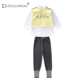 

Spring Baby Girl Clothes Zipper Neckline Shirt + Tight Pant Children Sport Set Fashion Kids Clothes For Girls For 4-12 Years Old