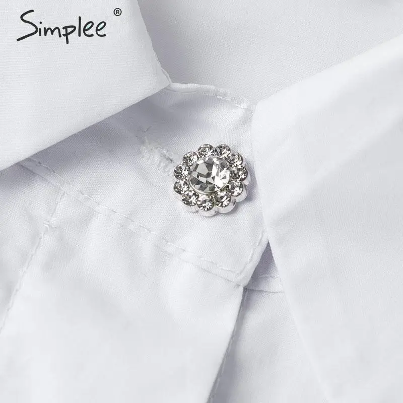  Simplee Elegant pearl mesh blouse shirt women Puff sleeve female white top shirt Spring white casua