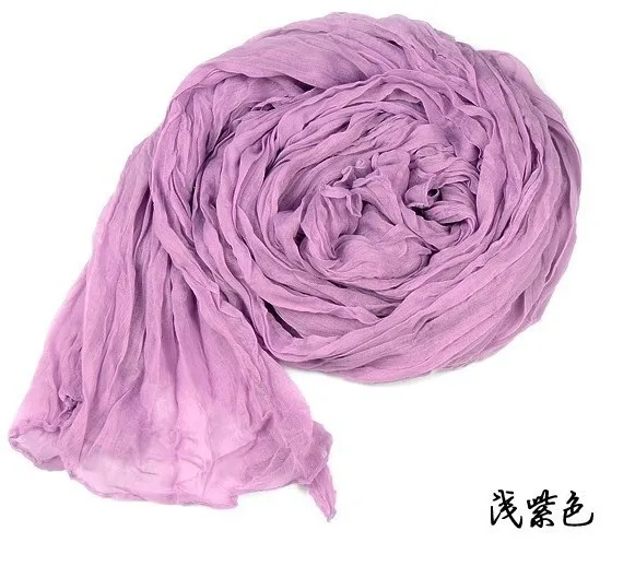 light purple Хлопок и лен смешивание шарф женский 165*52 см сплошной длинный женский сплошной цвет дикие плиссированные яркие цвета женские шали шарфы - Цвет: light purple