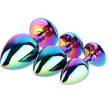 Huge heavy small medium large size set pink rainbow heart jewerly Crystal Metal anal beads butt plug insert p spot ass dildo 2