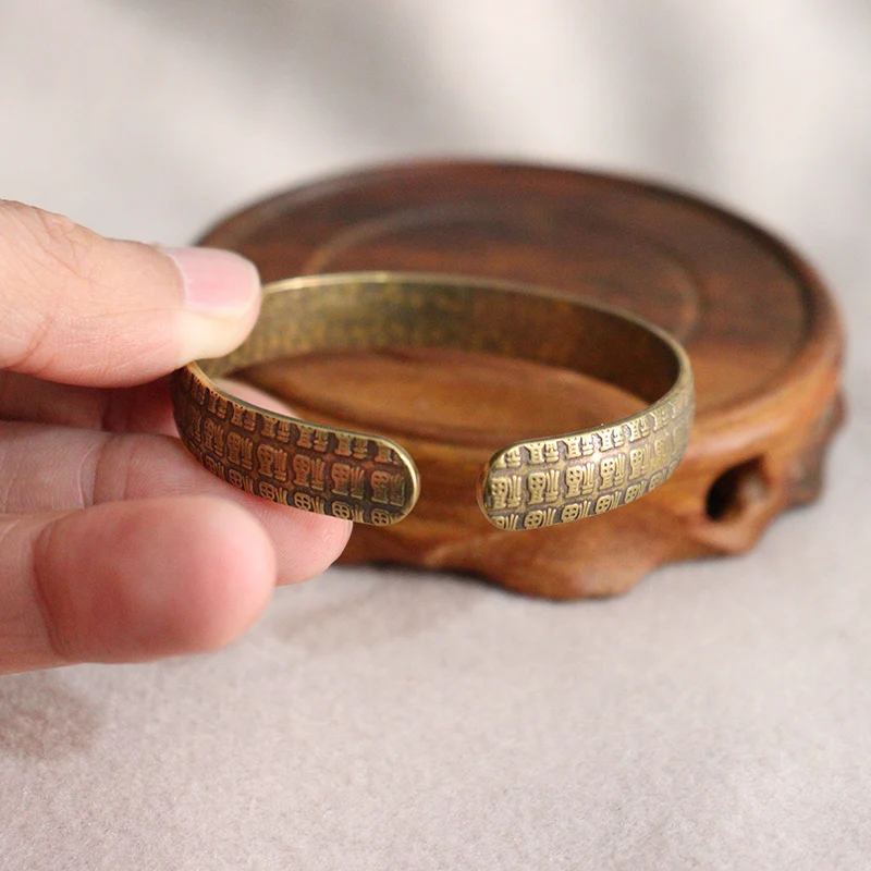 123 純銅 ブレスレット バングル 銅ブレスレット リング 銅 手作り 指輪 ヴィンテージ真鍮百漢字祝福バングル調整可能な純銅ラッキー女性の男性の手ブレスレット装飾工芸品 - AliExpress