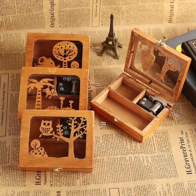 Lovely Music Case Christmas Wooden Animal Keepsake Music Box Beautiful Eight Tone Box Birthday Ornaments Gift Festival Kids