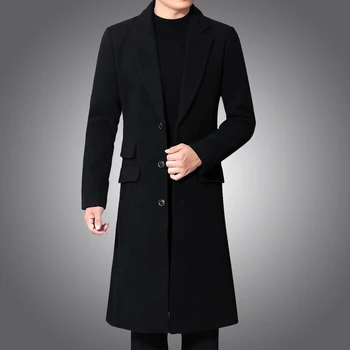 

2019 winter new over the knee long men's fashion slim wool coat luxury high quality business gentleman youth warm wool coat