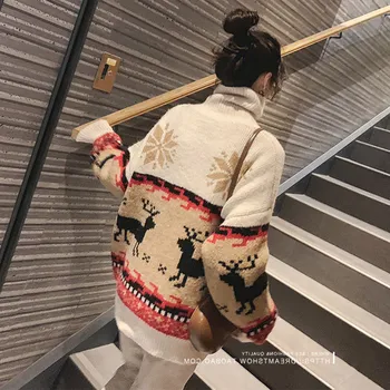 

Lychee Girls Christmas Cartoon Print Women Sweaters Spring Autumn Winter Lady Tops Turtleneck Loose Female Jumpers Pullovers