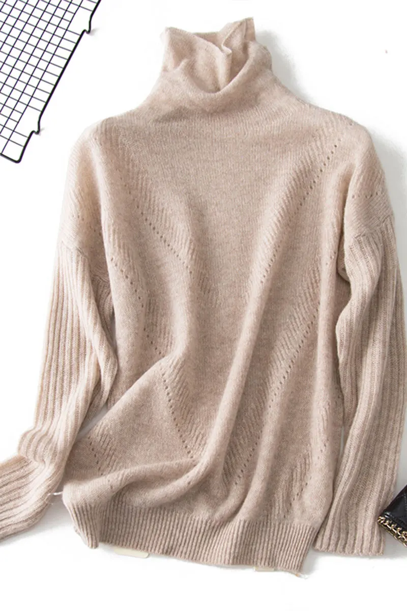 Женский кашемировый свитер с вырезами, водолазка, пуловеры, однотонный офисный женский теплый вязаный свитер для женщин, Осень-зима
