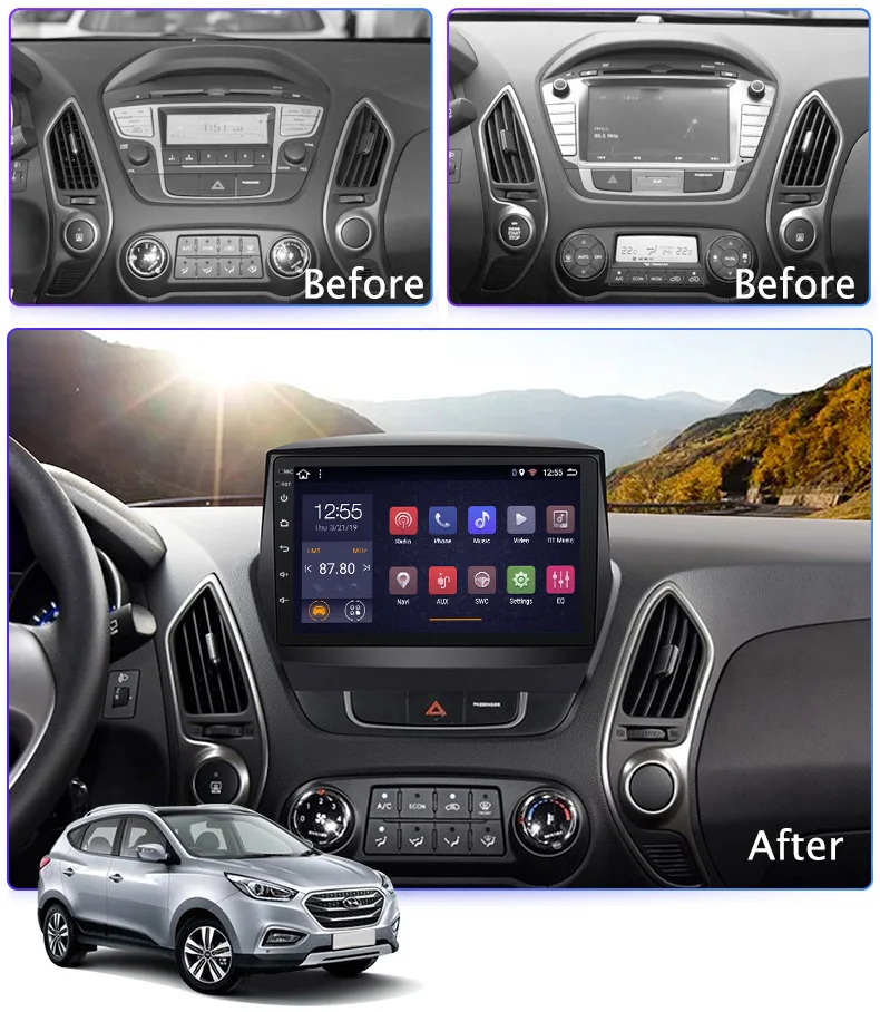 Best PX6 4G+64G Android 9.0 Car Radio DVD Player for Hyundai IX35 2010-2013 GPS Navigation with DVR Camera Rear Mirror link 1