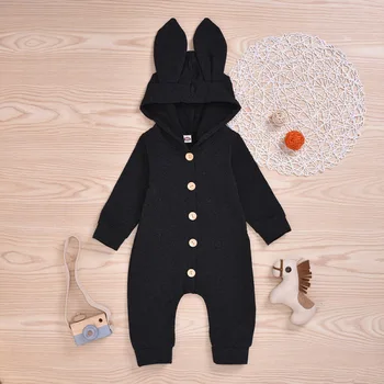 

Baby Boy Girl Cute Rabbit Bodysuit Costume Solid pink gray black bodysuit warm autumn winter cotton Clothes 0-24M34