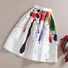Женские плиссированные юбки винтажные трапециевидные окрашенные с высокой талией с принтом Расклешенные платья миди юбки Rokjes DamesJupe Plissee Femme#2S27