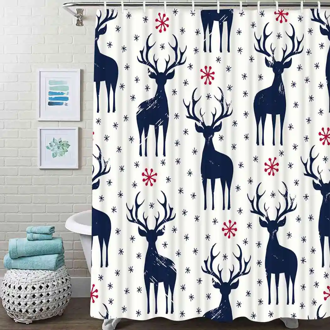 Farmhouse Animal Shower Curtain Deer Christmas Shower Curtain Waterproof Fabric For Bathroom Decor Shower Curtains Set With Hook Shower Curtains Aliexpress