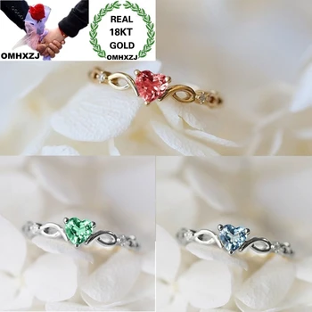 

OMHXZJ Wholesale European Fashion Woman Girl Party Birthday Wedding Gift Slim Heart AAA Zircon 18KT Gold White Gold Ring RR934