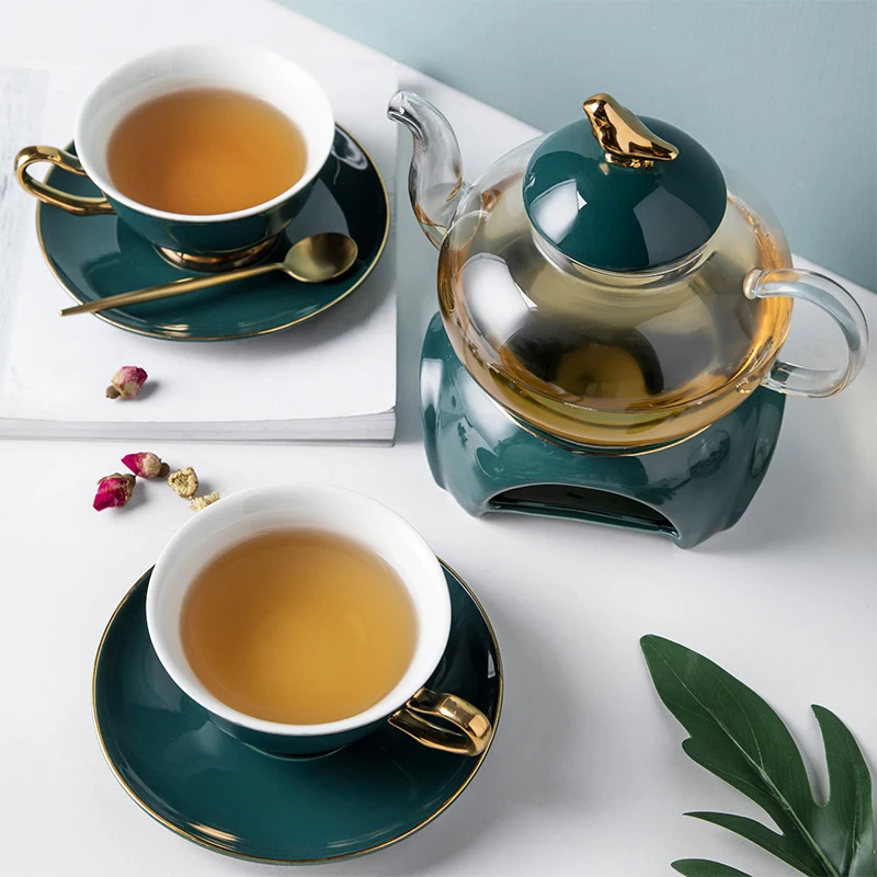 Европейский стиль, керамическая кофейная чашка, термостойкая прозрачная стеклянная чайная чашка, офисный послеобеденный чайный набор, подсвечник, теплая чайная база