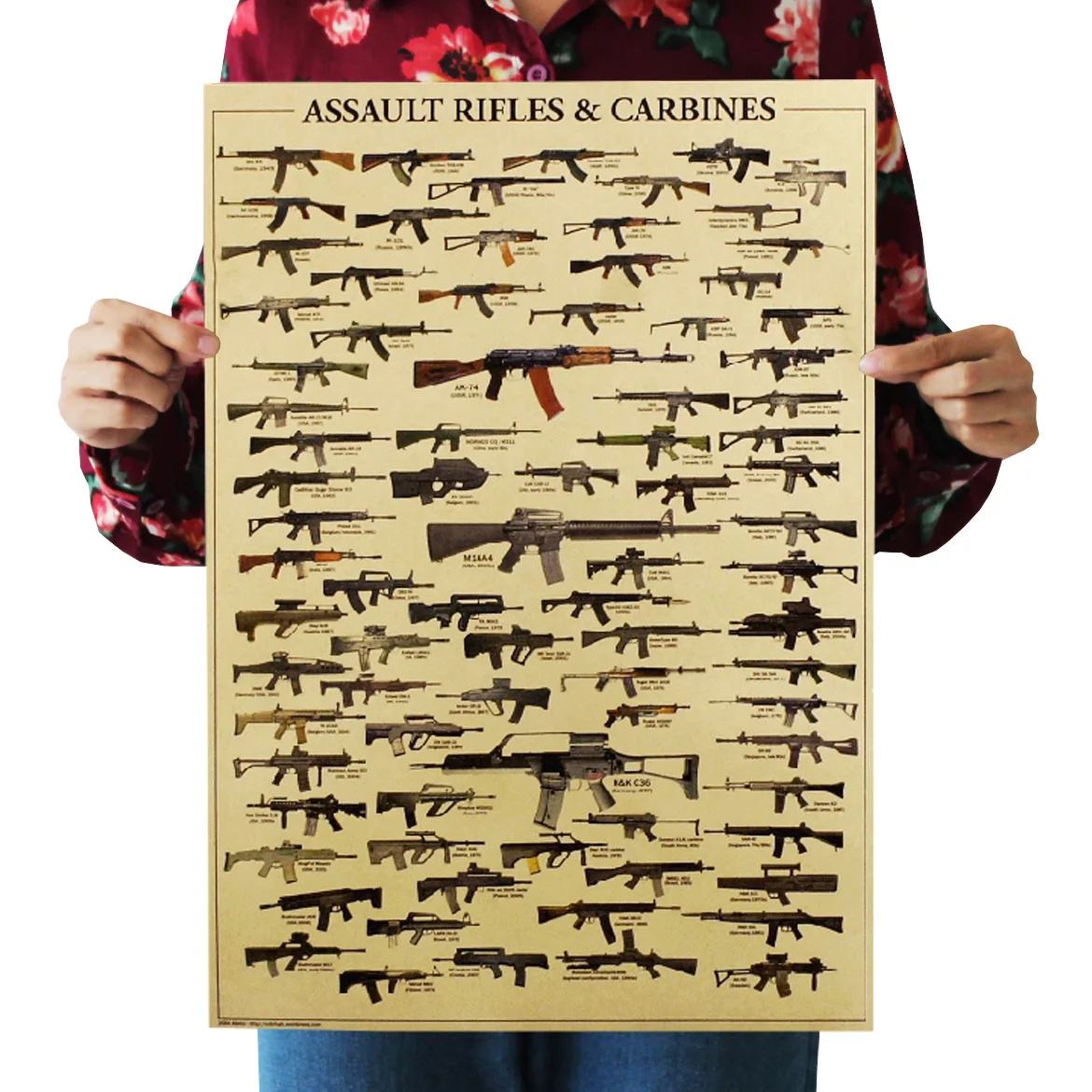 

[A010] Famous Gun Encyclopaedia Nostalgic Retro Kraftpaper Poster Indoor Bar Cafe Decorative Painting