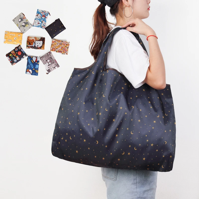 Tote-Handbag Grocery Foldable Travel MABULA Cartoon Two-Size Eco-Friendly