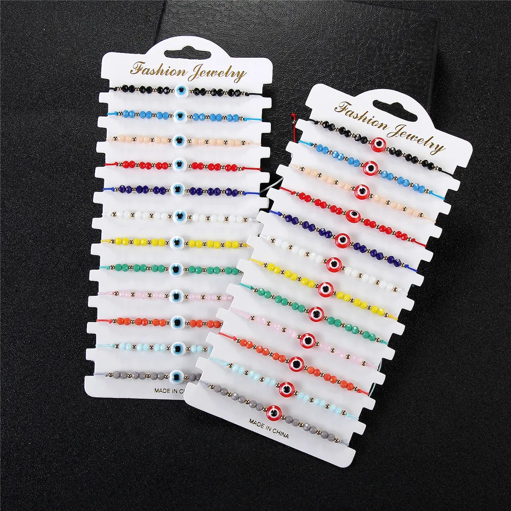 12pcs/lot Couples Women Blue Turkish Evil Eye Charms Bracelets Crystal Bead Adjustable Rope Chain Anklets Child Girl Jewelry - Image 6