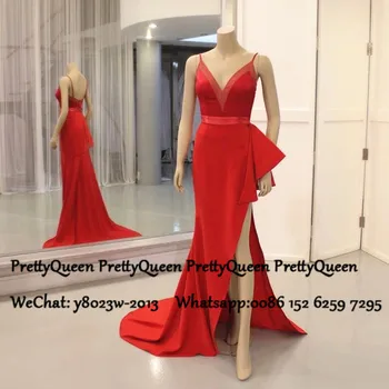 

Red Long Sweep Train Prom Dresses Mermaid 2020 Sexy Spaghetti Strap Side Split Formal Evening Dress Vestido De Festa