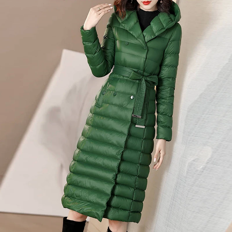 ALABIFU модное приталенное длинное пальто для женщин, зимняя куртка с хлопковой подкладкой, теплое плотное Женское пальто, длинное зеленое пальто, женские куртки