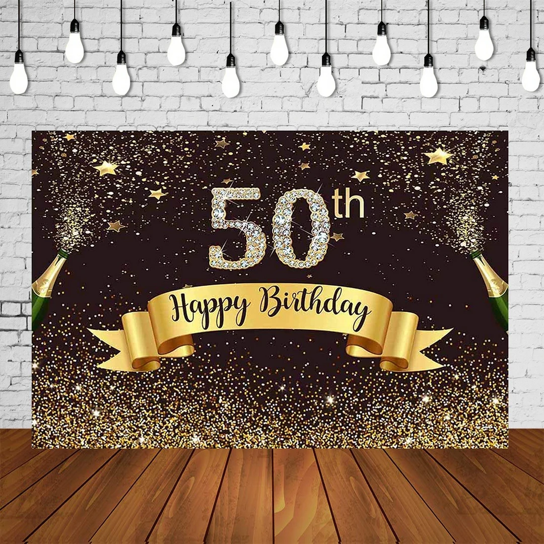Arriere Plan De Fete D Anniversaire Pour Adultes 50 Ans Femme Et Homme Arriere Plan De Studio De Photographie Decorations Murales Noires Et Dorees Fond Aliexpress