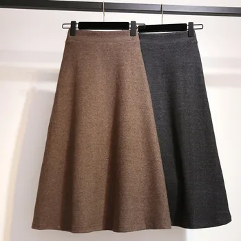 

Women Skirt Autumn Knitted High Waist Large Size Vintage Office Lady Faldas Casual Simple A-line Skirts Saia Midi Warm Clothing