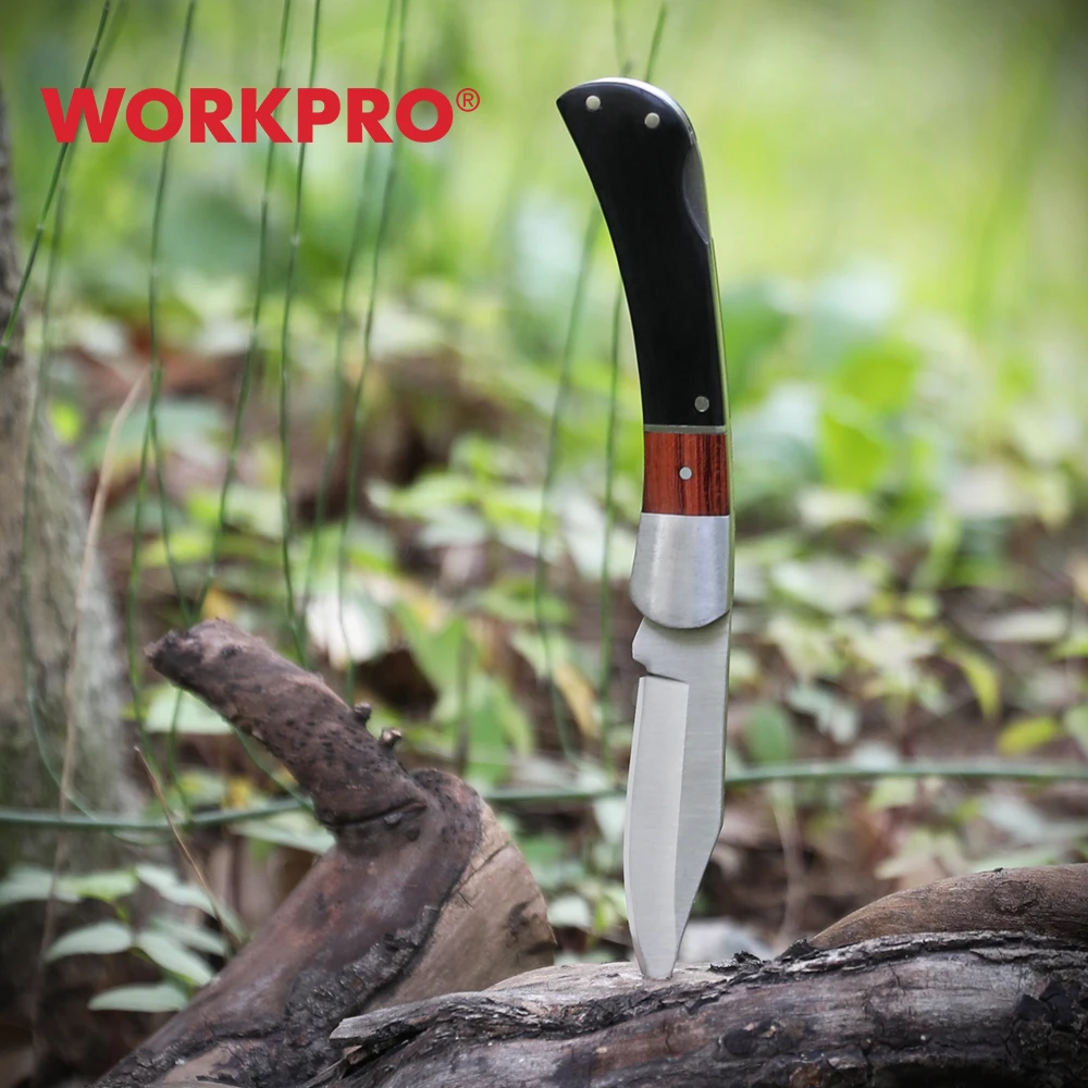 Складной нож WORKPRO карманный Клинок для кемпинга с деревянной ручкой выживания
