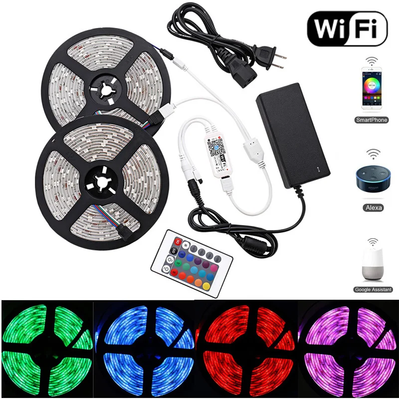 

10m LED Strip Alexa WIFI RGB Led Color Changeable Flexible LED Strips Lights WIFI Remote Controller For Christams Decoration