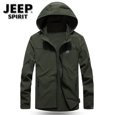 JEEP SPIRIT осенние куртки мужские в стиле милитари повседневные тонкие с капюшоном воротник летняя куртка m-xxxl ветровка дышащее пальто для мужчин - Цвет: Армейский зеленый