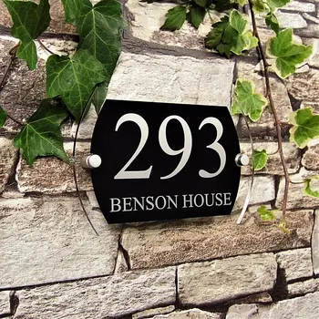 

Modern house number plate house address house number outdoor number stickers door plaque street address plate black glass effect