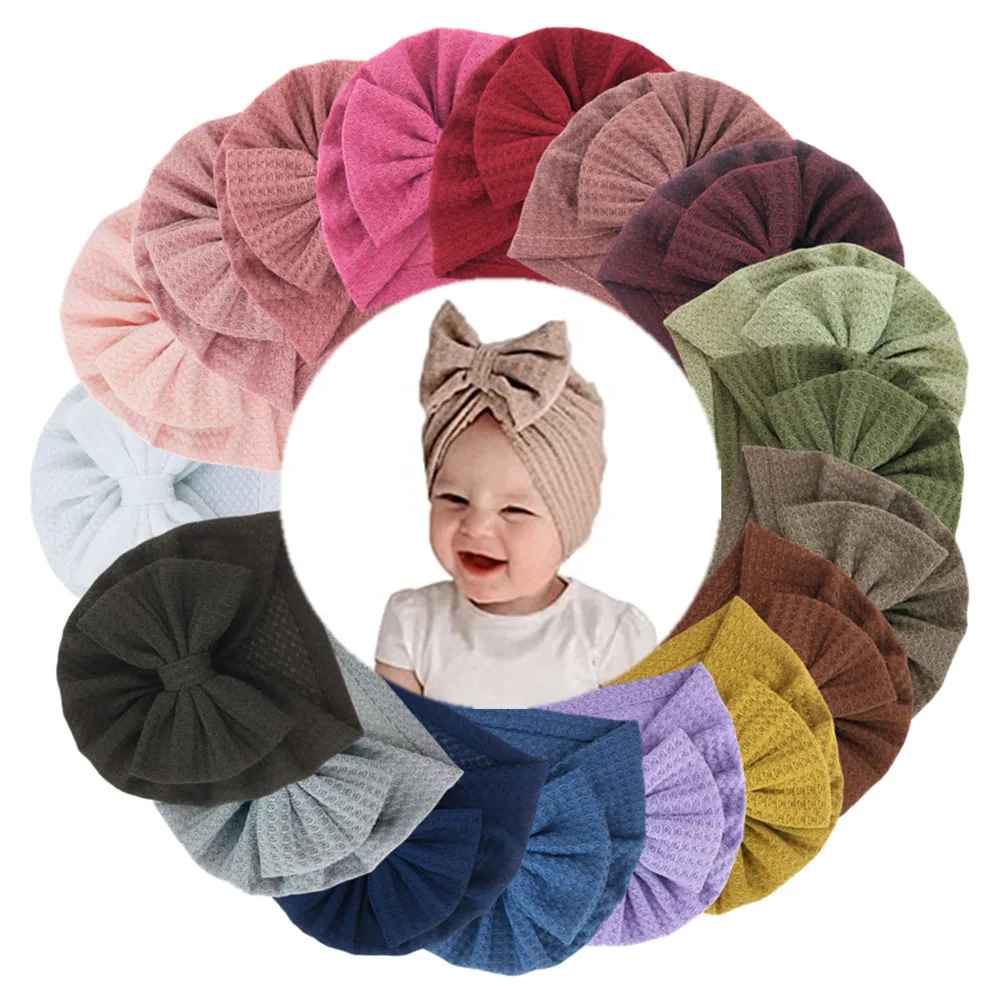 30Pcs Baby Girls Waffle Hair Bow Turban Hats Knotted Head Wrap Oversized Beanie India Cap for Newborn Infant Toddlers