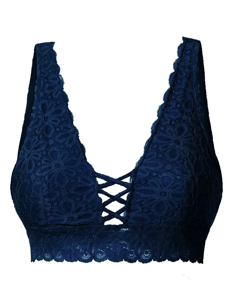 Navy blue Huapate Европа и Соединенные Штаты кружевное красивое нижнее белье с открытой спиной, обхват груди, низ, анти-освещение, сексуальный жилет, нижнее белье, топ-труба - Цвет: Navy blue