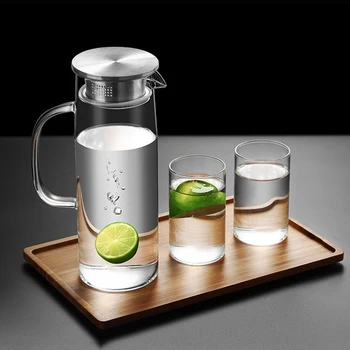 

1L Cold Glass Water Bottle Jar Kettle Transparent Large apacity Heat Resistant Water Pot with Handle Teapot Pitchers-30