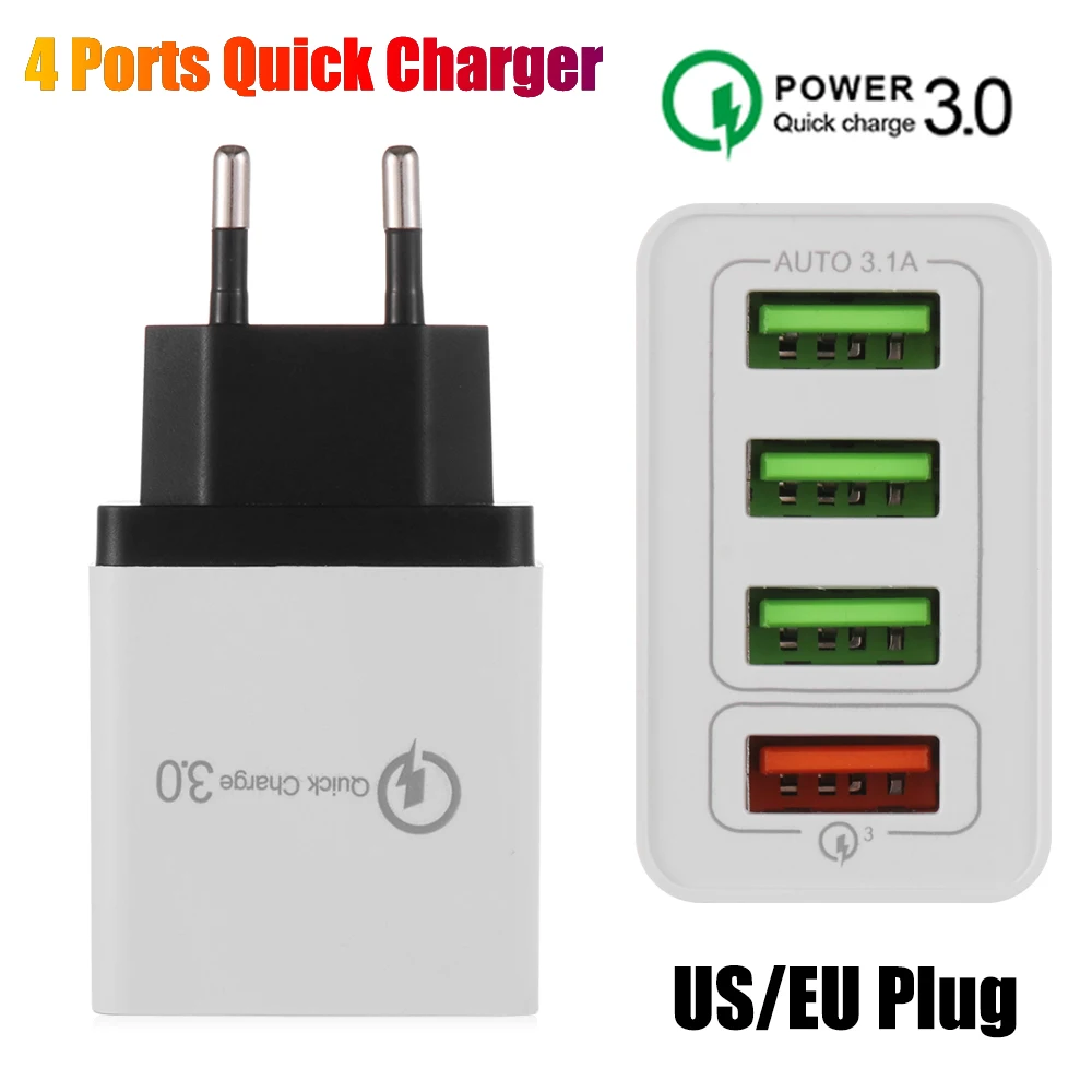 Полезное многофункциональное настенное зарядное устройство с 4 портами usb-хаб QC3.0 Быстрая Зарядка адаптер питания зарядное устройство для телефона с вилкой Стандарта США и ЕС