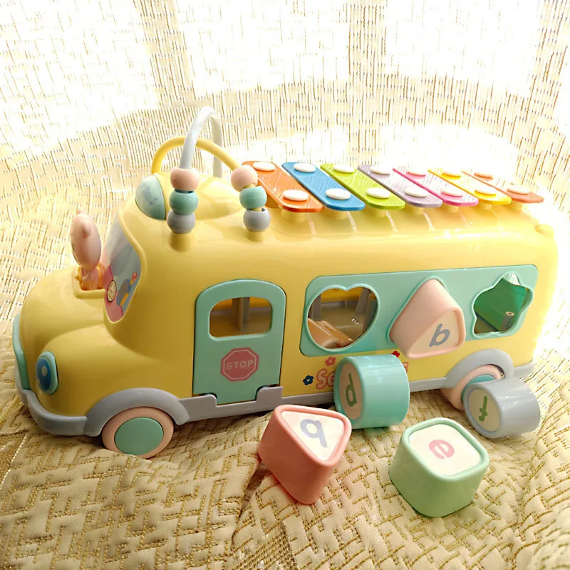 

Bus Piano Car Multi-Function Children's Building Blocks Bead-Stringing Toy Tapping Music Hand Tapping Music Box Fancy Toy