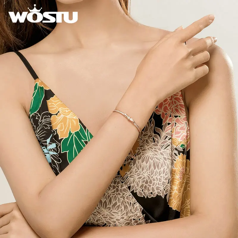 WOSTU Настоящее 925 пробы Серебряный сладкий браслет с бантами для женщин розовое золото свадебный любовник браслеты модные ювелирные изделия подарок FIB108-C