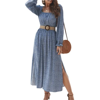 

Long Dress Autumn Behomian Women Dresses Spring Long Sleeve Floral Print Midi Female Clothes A-line New Party Empired Robe GV010
