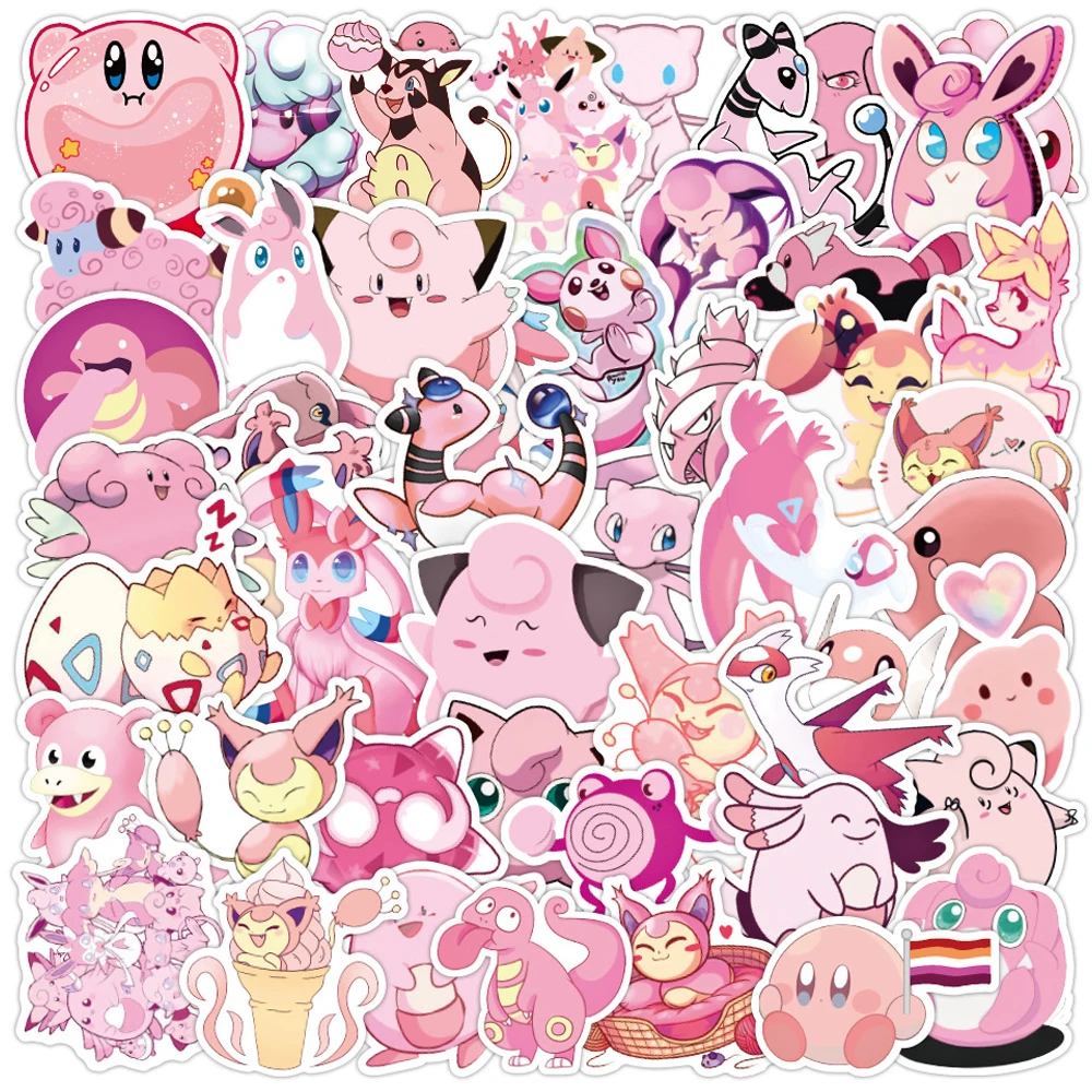 

50/100PCS Cute Pink Pokemons Stickers Laptop DIY Guitar Luggage Skateboard Waterproof Graffiti Sticker Decals Girl Kid Toys