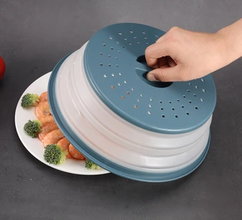 

Microwave Splash-proof Cover, Collapsible Food Cover Hollow-out Drain Basket with Handle Essential Tools
