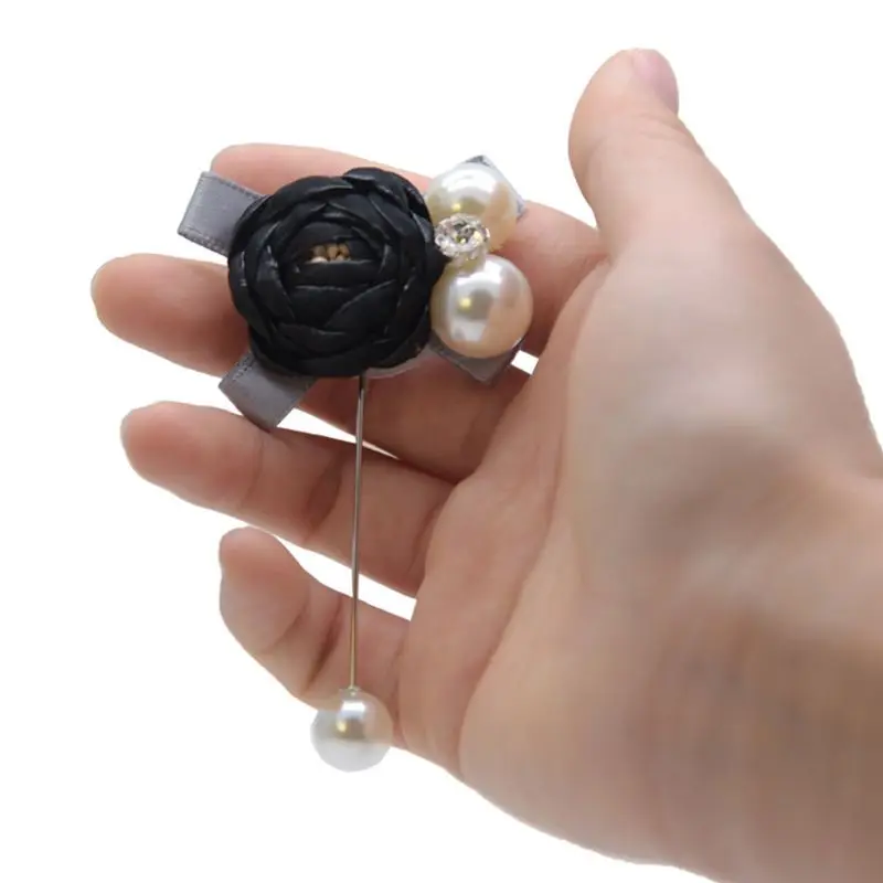 Groom Bride Wedding Boutonniere Artificial Tea Rose Flower Mens Brooch Lapel Pins Imitation Pearl Bow Knot Party Suit Decoration