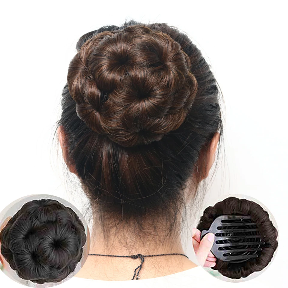 

MEIFAN Women Chignon Donut Clip in ponytail Extensions Nine Flowers Hair Bun High Temperature Fiber Synthetic Hair Bun Chignon