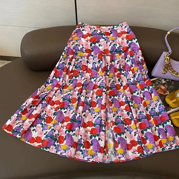 

Boho Floral A-line Women's Skirt Elastic High Waist Vintage Pleated Womens Skirts 2020 Summer Fashion Clothes Female