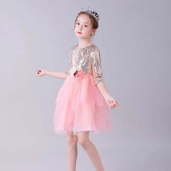 

Girls dress 2019 autumn and winter models children's princess dress red skirt children's dress performance clothing