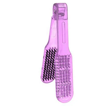 

Purple Salon Style Hairdressing Bristle Hair Straightening Brush Comb Double Clamp Comb