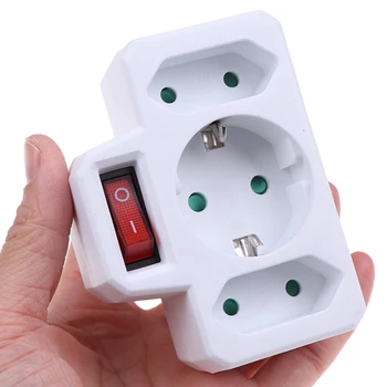 

European Type Conversion Plug 1 TO 3 Way EU Standard Power Adapter Socket 16A Travel Plugs with switch