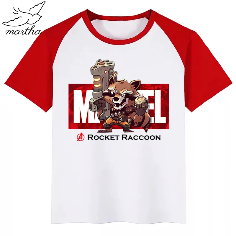Marvel Мстители Железный человек Капитан Америка Человек-паук Халк Мультфильм модная забавная Футболка с принтом детские топы с круглым вырезом для мальчиков и девочек, футболка - Цвет: RedN