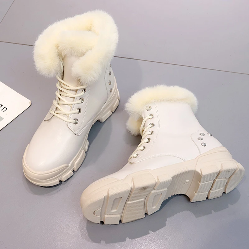 

2019 New Leather Winter Boots Fur Warm Snow Boots Women Boots Casual Shoes Woman Comfort Plush Ladies Fashion Ankle Furry Boots