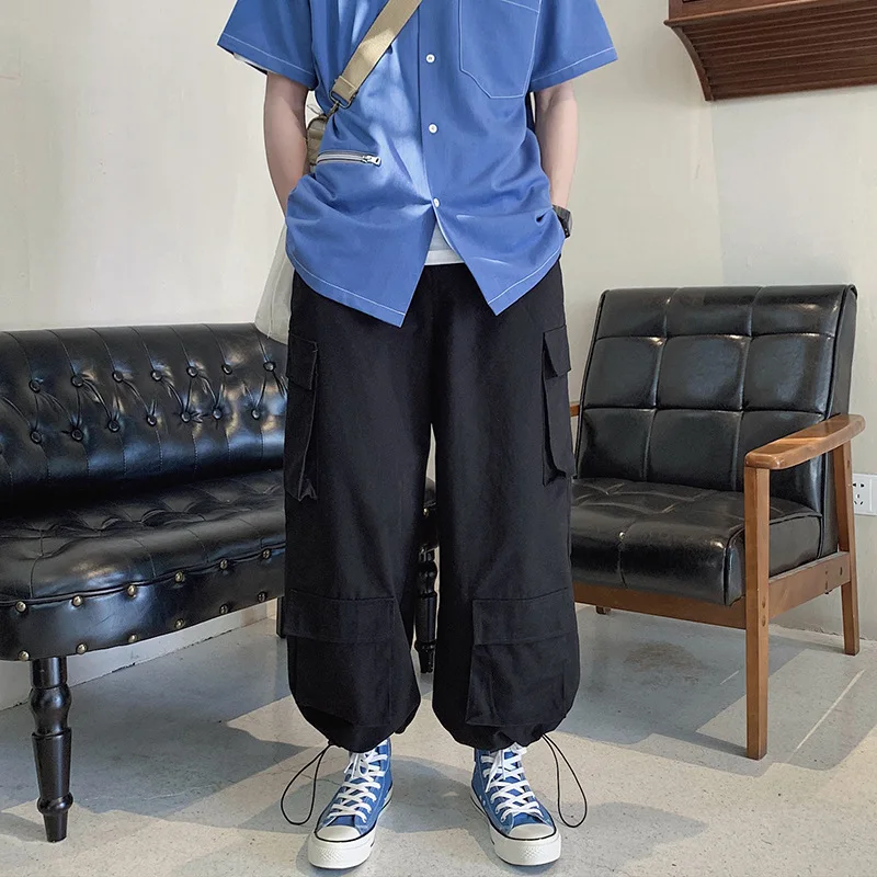 

Japanese-style Spring Clothing Workwear Loose Pants Men's INS Trend Loose-Fit Lace-up Beam Leg Casual Pants