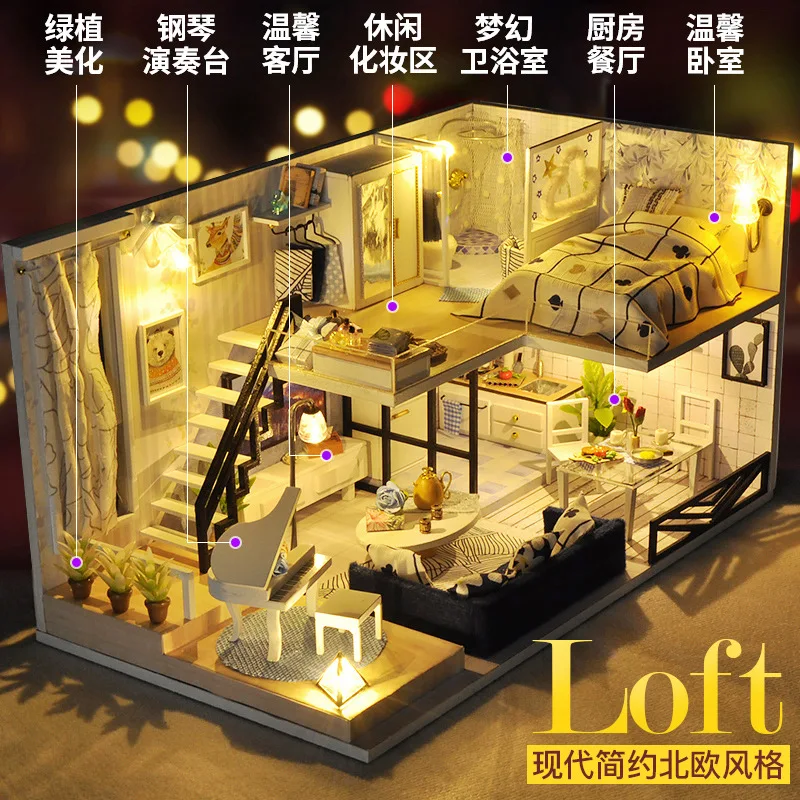 

DIY Hut Loft Villa Hand-made Wind Model Assembled Medium-small House Creative Birthday Gift Girl'S