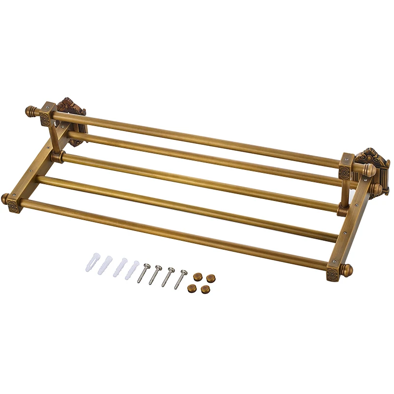 

MADICA 60*23.5cm Double Towel Bars For Shower Room Towel Rack Vintage Brass Toallero Metal Nail Bronze Towel Rack Hanger